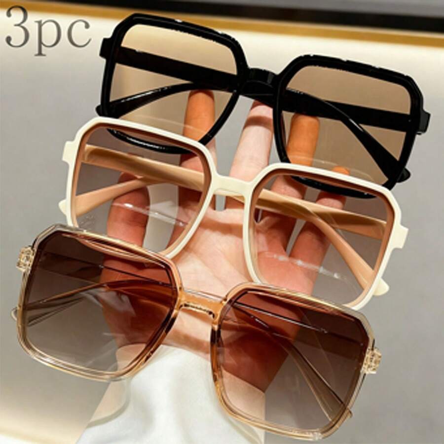 3 Pairs Vintage Square Fashion Classic Decorative Glasses, Bohemian Style, Suitable For Travel, Festival Outfits, Beach, Outdoor Wear, Vacation, Street, Streetwear And Accessories, Outdoor Activities, Parties - Multicolor - View 1