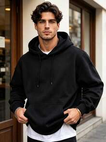 Spring/Autumn Men's Casual Solid Color Minimalist Versatile Loose Fit Sweatshirt Jacket - Black - View 2