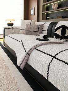 1PC Light-Luxury Premium Sofa Cushion Cover – Chenille Four-Season Universal Non-Slip Seat Pad, Cross-Woven Ribbon Decorative Sofa Protector Cover, Machine Washable - Multicolor - View 4
