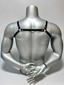 1-Piece Of Men's PU Leather Shoulder Strap,Adjustable Chest Strap, Fashionable Body Harness Suitable For Daily And Club Use - Black - View 5