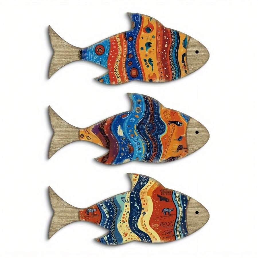 3pcs Tropical Fish Art Wooden Wall Decor. Suitable For Living Room And Bar Decoration - A - View 1