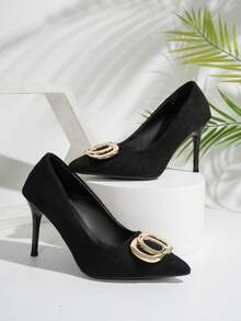 NANBEI ZUO Fashionable Gold Buckle Women's Black Fine Heeled Shoes - Simple And Versatile Office Style Spring/Autumn Daily Pointed Toe High Heels - Black - View 8