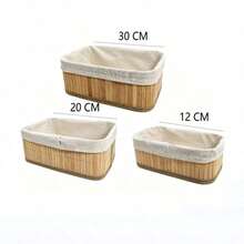 3pcs Woven Storage Baskets With Removable Fabric Liners, Natural Bamboo Rattan Appearance, Kitchen Storage Boxes, Wardrobe Organizer Baskets, Woven Baskets, Multi-Purpose Decorative Storage Boxes, Suitable For Bathroom, Bedroom, Cabinet, Drawer, Wardrobe, Office And More. - View 5
