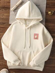 Sweatshirt Wanita dengan Tali Serut, Gambar Botol Jus Jeruk Lucu dengan Teks Jepang di Bagian Belakang, Sweatshirt Longgar dan Kasual Lembut untuk Musim Gugur/Dingin - Aprikot - View 6
