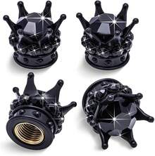 4 Pack Crown Tire Stem Caps Bling Handmade Attractive Accessories Car Deocr (Black) - 1 - View 1