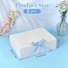 16pcs White Gift Boxes With Blue Ribbon, 7.8x10.6x3.5 Inch Foldable Bridal Party Favor Boxes, Suitable For Bridesmaid Invitation, Wedding, Birthday Gift, Baby Shower, Party, Valentine's Day Gift, Packaging, Birthday, DIY, Cosmetic Storage, Graduation Gift, Back To School Gift Packaging, Wedding Party Decoration - White and Blue Strap - View 11
