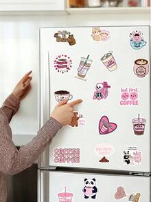 50pcs Fun Coffee Stickers, Pink Cartoon Doodle DIY Notebook Diary Stationery Bottle Stickers, Student Gift - Multicolor - View 7