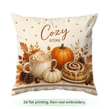 4pcs/1pc Autumn Dessert Fruit & Vegetable Plaid Pattern Pillow Case, Single-Sided Printed Pillow Case, Suitable For Living Room, Bedroom, Home Decor, All-Season Pillow Case - Multicolor 02 - View 17