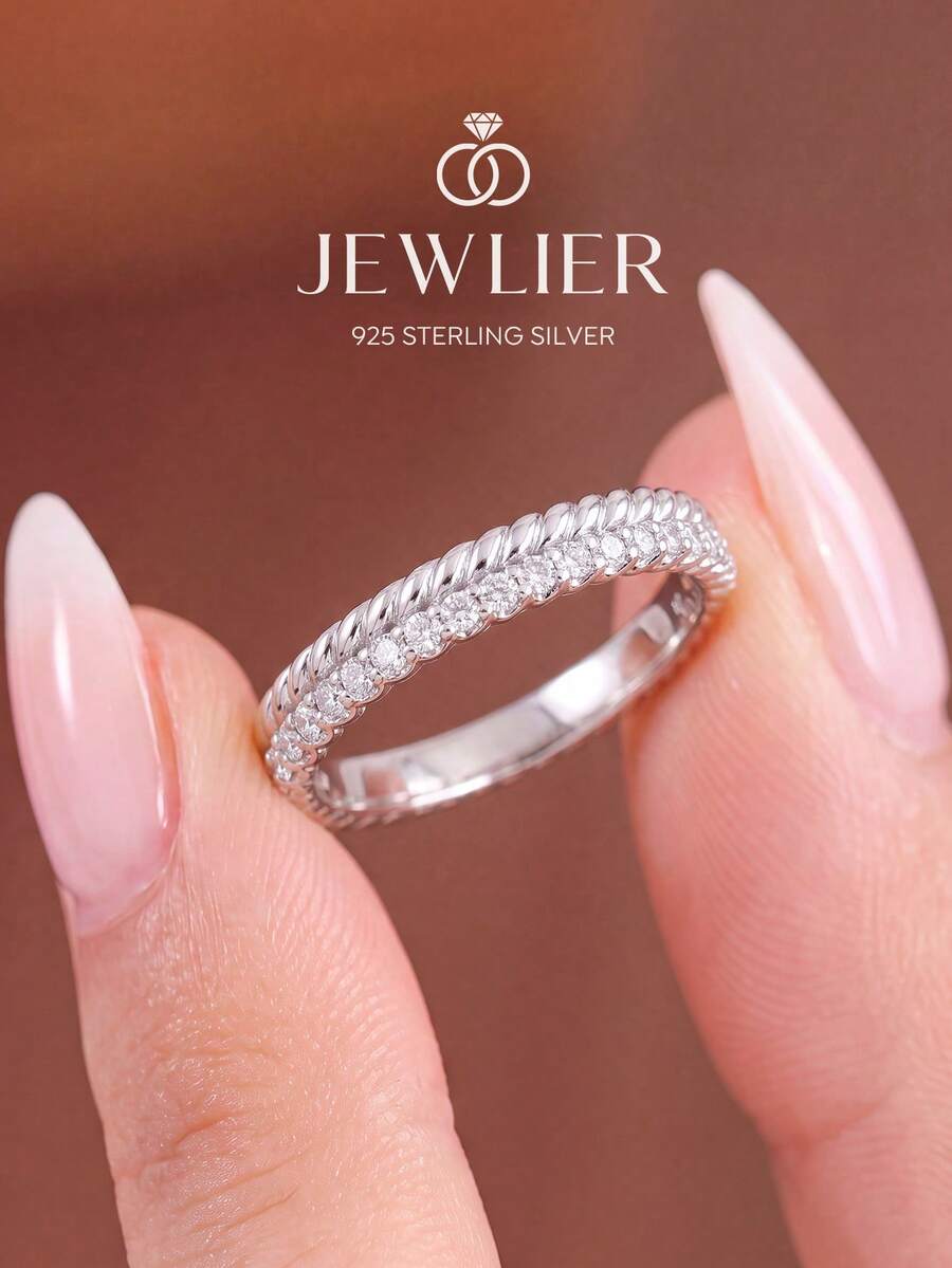 1件 925純銀女款半圓扭花戒指，復古手指飾品，精緻禮物