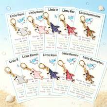5 piezas/10 piezas Llavero de tiburón azul de aleación de moda con tarjeta de recordatorio de tiburón alentadora, diseño minimalista de océano, colgante de decoración para mochila, regalo para fiesta - Multicolor - Ver 2