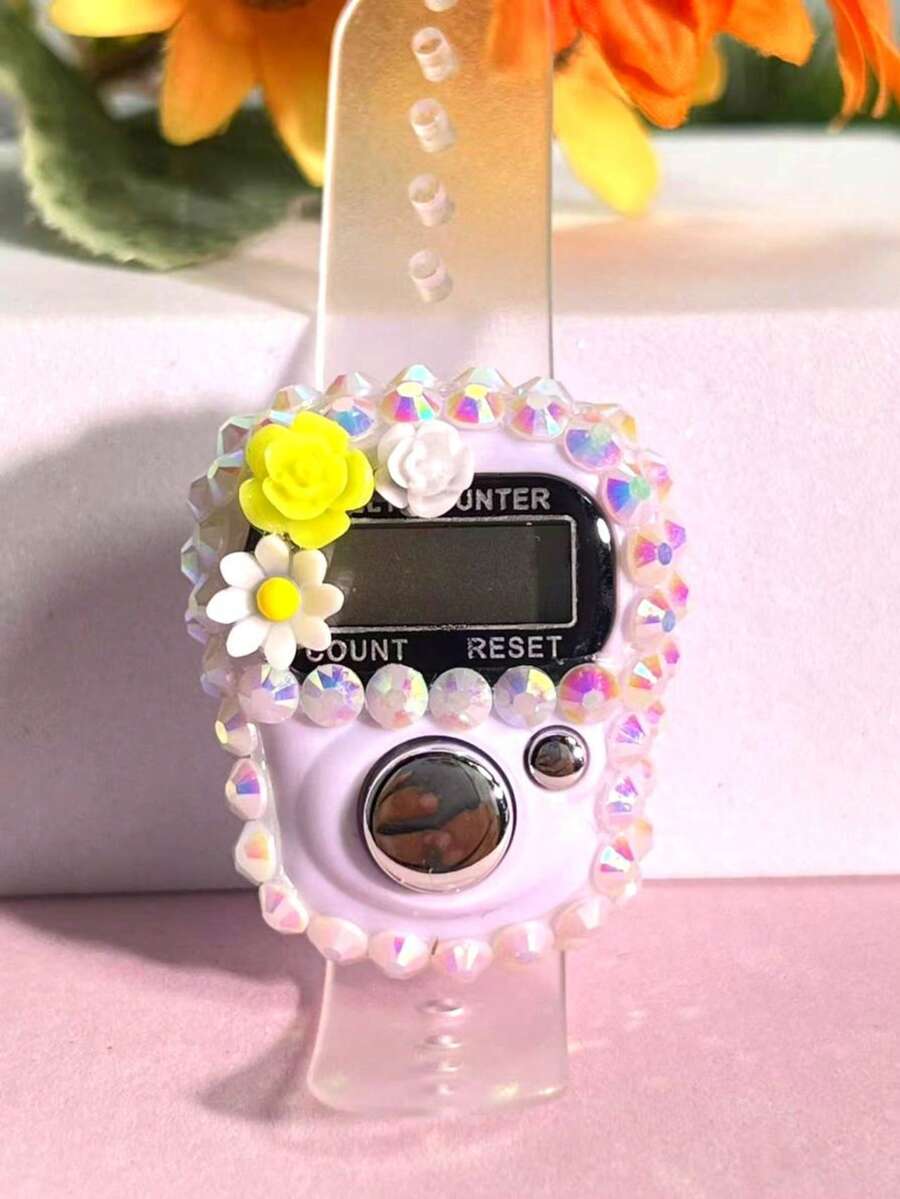 Custom New Multi-Color Rhinestone Flower Finger Counter Portable Ring Electronic Tally Counter Manual Button Counter Mini Handheld Counter Card-Mounted Electronic Prayer Beads Multi-Color Options -Tasbih- Suitable For Prayer Counting - Sports Counting - Holiday Gifts And More - Multicolor - View 1