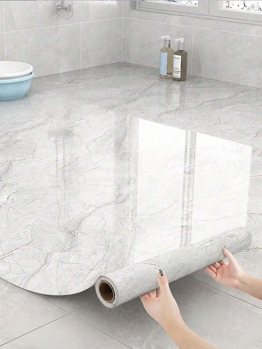 New Bathroom Waterproof Floor Stickers - Self-Adhesive Non-Slip Vinyl Floor Tiles (30s DIY Upgrade! Mold-Resistant & Scratch-Resistant) 15.7in X 196.8in - Multicolor - View 1