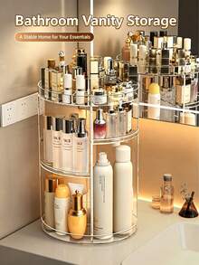 1 Set Cosmetic Storage Rack, 360° Rotating Makeup Organizer, Transparent Acrylic Adjustable Rotating Cosmetic Holder, Large Capacity Makeup Storage Box And Brush Organizer, Suitable For Vanity Tabletop (Transparent) - View 7