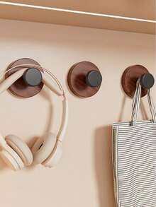 1/4/8Pcs Dual Color Round Wood Wall Hanging Hooks, No Drill Strong Adhesive Decorative Knob Hooks, Nordic Style Home Organizer Hooks For Bathroom Closet Entryway Use - Multicolor - View 3