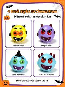 Halloween Devil Squishy Toy, Cute Monster Stress Relief Squeeze Ball, Soft TPR Fidget Toy, Children's Halloween Party Gift, 4 Styles Available - Multicolor - View 8