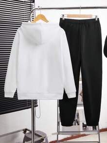 Boys' Cartoon Pattern Warm Hoodie And Sweatpants - White - View 2