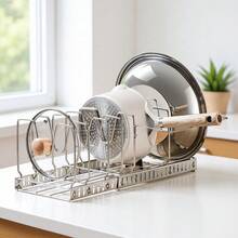 1PC Stainless Steel 201 Adjustable Storage Rack, No Drilling Countertop Pot Lid Holder, Kitchen Pot Lid Organizer, Cutting Board And Cookware Rack - View 2
