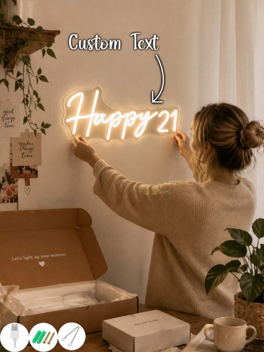 1 Buah Lampu Neon LED Kustom, Lampu Teks Nama yang Dipersonalisasi, Dekorasi Pesta Ulang Tahun ke-21, Lampu Dinding Akrilik Bertenaga USB untuk Pernikahan, Ulang Tahun Pernikahan, Kamar Tidur, Ruang Tamu, Latar Belakang Foto, Hadiah Kustom - Aneka Warna (Gaya 5) - View 1