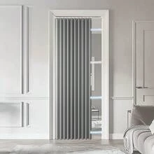 1PC Magnetic Folding Door Curtain, With Hanging Rings And Magnetic Closure, Beige And Grey Colors Available, Suitable For Living Room, Bedroom And Kitchen Space Partitioning, As Well As Room Decoration. - Door Curtain - View 7