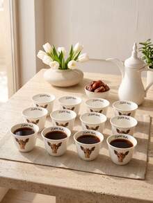 12pcs 70ml Arabic Animal Pattern Ceramic Espresso Cups, Mini Turkish Arabic Coffee Cups, Cute Ceramic Tea Cups, Suitable For Home And Ramadan Use - Multicolor - View 7