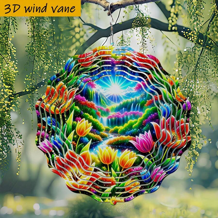 3D 1pc, Colorful Flower Sea Surrounding Dreamy Valley, 10in/360° DIY Creative Wind Spinner "Four Seasons Creative Style Wind Spinner Set, Suitable For Christmas, Halloween, And Other Scenes (Pendant Not Included) Random Style