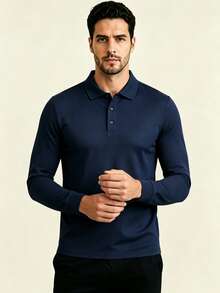 AHTELB Kemeja Polo Lengan Panjang Pria Musim Semi/Gugur dengan Kerah Lipat, Plaket 3 Kancing, Kain Lembut Nyaman dan Bernapas untuk Olahraga - Royal Blue - View 3