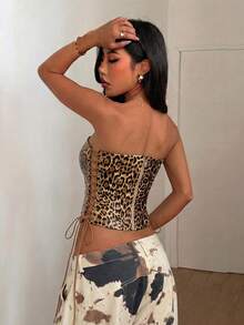 Whisplicity Sexy Spaghetti Strap Ruffle Hem Crop Top, Suitable For Beach Vacation Casual - Camel - View 6