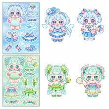 6pcs Cute Chibi Plush Doll DIY Dress Up Stickers, Lovely Paper Doll Collage Stickers, Creative Handmade Gift For Girls, Quiet Book Craft Supply - Multicolor - View 5