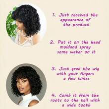 Short Curly Bob Wig, Brazilian Remy Human Hair, Curly Bangs, 150% Density, Full Machine Woven Human Hair Wig With Bangs, Glueless, No Lace, Daily Wear, Black, 10 Inch - Natural Black - View 12