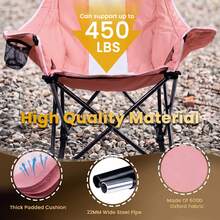 Outdoor Folding Rocking Camping Chair For Adults – Portable Oversized Heavy Duty Design With Built-In Cup Holder, Cooler Bag & Side Pocket, Ideal For Camping, Lawn & Outdoor Use - 粉色 - 查看 8