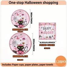 20/40-Piece Disposable Paper Tableware Set,Including 7/9-Inch Paper Plates,Paper Cups,And Napkins,Featuring Pink Black Cat,Pumpkin, Ghost,Witch Hat, And Spider Web Glitter Designs,Suitable As Desktop Decoration For Halloween Parties And Celebrations - Cat Halloween - View 16