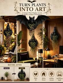 1pc Bat Shaped Hanging Planter, Hanging Bat Decoration, Hanging Plant Stand, Indoor Plant Stand, Suitable For Outdoor Garden Supplies, Garden Decor, Halloween Home Decor, Bedroom Decor, Home Decor, Garden Planter, Wall Decor, Indoor And Outdoor Succulents, Small Plants, Gothic Style Wall Hanging Flower Basket, Halloween, Christmas Gift Best Choice - Multiple Colors - View 8