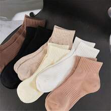 6 Pairs Women's Winter Soft Round Neck Socks, Solid Color Sports Fashion Comfortable Casual Socks, Suitable For Daily Wear - Multicolor - View 3