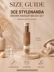 3CE Sanxi Jade Multi-Functional Makeup Brush Set, Brown, 13.5*2.5cm, Includes Multiple Soft-Bristle Brushes For Blush And Eyeshadow, Convenient For Touch-Ups On The Go - Brown - View 10