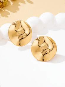 1對皺褶圓形金屬耳釘耳環飾品 - 褶皺圓形耳釘 - 查看 3