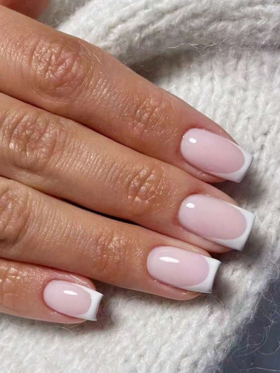 24pcs Medium Square White French Minimalist Simple Nail Tips Suitable For Daily Wear And Parties - Multicolor - View 1