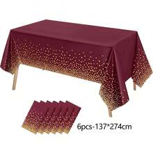 1/3/6/10pcs Polka Dot Disposable Tablecloth, 54 X 108 Inch Waterproof Plastic Tablecloth, White Background With Gold Polka Dot Rectangular Table Cover, Suitable For Picnic, Birthday, Party, Back To School - Gold Dots On Burgundy Background - View 11