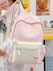 1pc Women's Striped Backpack, Fashionable Casual School Bag Suitable For College, Vacation, Travel And Outdoor Sports - Multicolor - View 6