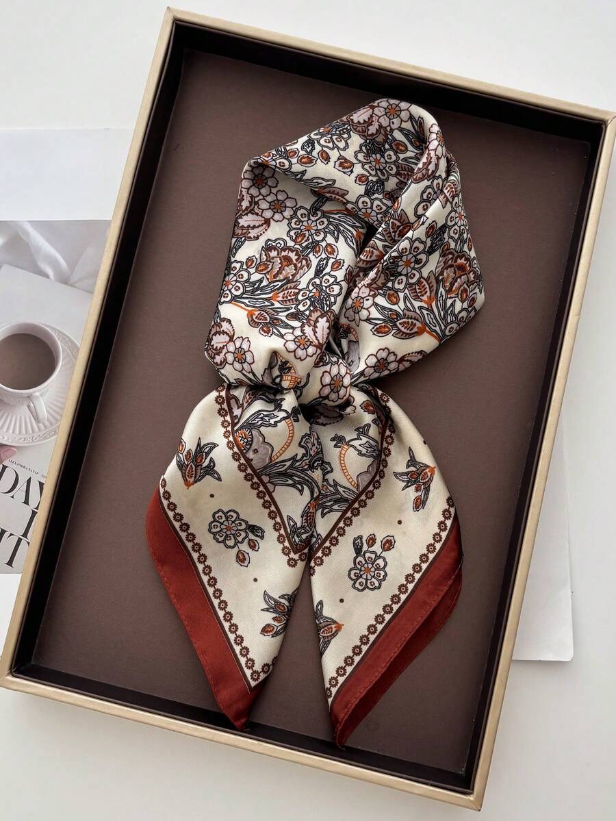 1pc Unisex Hair Accessory Scarf Square Bandana Neck Scarf Shawl Headband Scarf For Women - Khaki - View 1