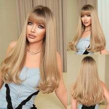 7JHH WIGS Long Body Wave Wigs For Women 24-Inch Wavy Curly Wig With Bangs, Synthetic Heat-Resistant Fiber Fluffy Wig For Daily Wear, Music Festival Party Use( Red Copper, Linen Gold, Pale Blonde ) - Multicolor - View 13