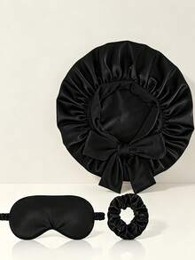 1/2/3/4/5 piezas Gorro de dormir de satén para mujer con lazo, gorro de dormir de seda, incluye antifaz y coletero de satén, set de cuidado del cabello, adecuado para la hora de dormir, viajes y uso diario en casa - Multicolor - Ver 5