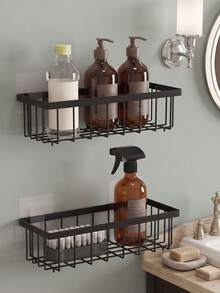 Scaffale da parete per spezie e prodotti da cucina con installazione senza foratura. Adatto per organizzare utensili da cucina, articoli da bagno, barattoli di spezie, prodotti per la cura della pelle e altro; può essere appeso in cucina, bagno, dietro le porte o nell'ingresso. - nero - Visualizzare 5