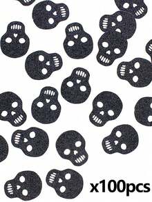 100pcs Black Glitter Skull Confetti, Skull-Shaped Table Scatter Decoration, Gothic Style Party Decor, Suitable For Halloween, Theme Parties And Dark Aesthetic Events - one-size - View 8