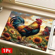 1pc Sunflower And Rooster Pattern Printed Diatomaceous Earth Kitchen Drain Mat, Absorbent Dish Drying Mat, Coffee Machine Mat, Dishwashing Mat, Sink Mat, Kitchen Countertop Protector Mat, Suitable For Cups, Plates, Tableware And Kitchen Decor - Multicolor - View 15