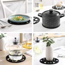 1pc Randomly Shipped Traditional Silicone Heat-Insulating Mat - Non-Slip Heat-Resistant Kitchen Countertop And Dining Table Hot Pad - Suitable For Hot Dishes And Cookware Kitchen Heat-Insulating Mat - Pot And Pan Anti-Scald Holder - Black - View 2