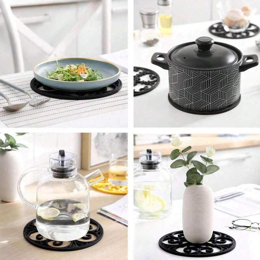 1pc Randomly Shipped Traditional Silicone Heat-Insulating Mat - Non-Slip Heat-Resistant Kitchen Countertop And Dining Table Hot Pad - Suitable For Hot Dishes And Cookware Kitchen Heat-Insulating Mat - Pot And Pan Anti-Scald Holder - Black - View 1