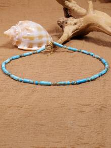 Natural Turquoise Bead Necklace - Symbol Of & Wisdom, Luck, Unique Design Bohemia Elegant Jewelry For Daily Chic Perfect Gift Birthdays/Anniversaries - Baby Blue - View 6
