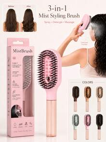 Spray Styling Hair Comb, Detangling Spray Comb, 3-In-1 Portable Plastic Hair Tool With Refillable Water Tank And Round-Headed Bristles, Suitable For Curly And Wavy Hair - Multicolor - View 1