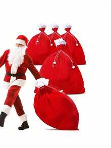 1pc Large Santa Claus Gift Bag, Velvet Giant Drawstring Bag, Reusable Christmas Gift Packaging Bag, Suitable For Holiday Parties, Toy Storage, Gift Wrapping, Holiday Decoration, Santa Claus Gift Bag, Holiday Gift Giving - One Size Fits All - View 7