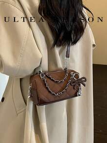 1pc Solid Color Suede New Women's Bag, Shoulder Bag, Crossbody Bag, Fashion Quilted Chain Square Handbag, Suitable For Commuting, Shopping, Dating - Coffee - View 8
